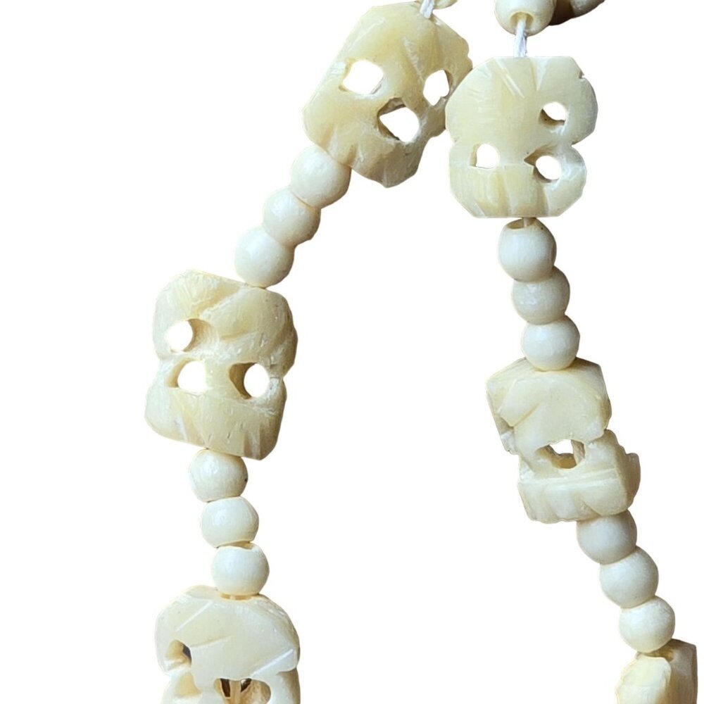 Vtg Hand-Carved Celluloid Elephant Pendant 20" Necklace Barrel Clasp 40s Jewelry - Picture 5 of 10